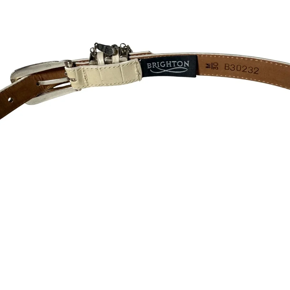 ⁠Brighton Cream Croc Embossed Leather Golf Charm Belt Silver Buckle Size M 30⁠